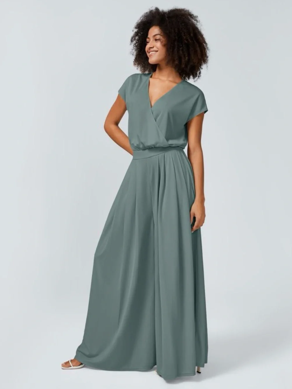 HALARA Sage Green Wrap-Front Flowy Waffle Jumpsuit - Picture 1 of 4